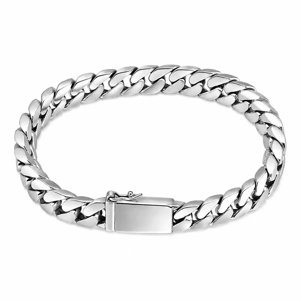Men’s stainless steel Cuban chain bracelet featuring a stylish street-style hip-hop design and a secure box clasp; waterproof, nickel-free, and fade-resistant finish—an ideal Christmas or birthday gift for a boyfriend or son.