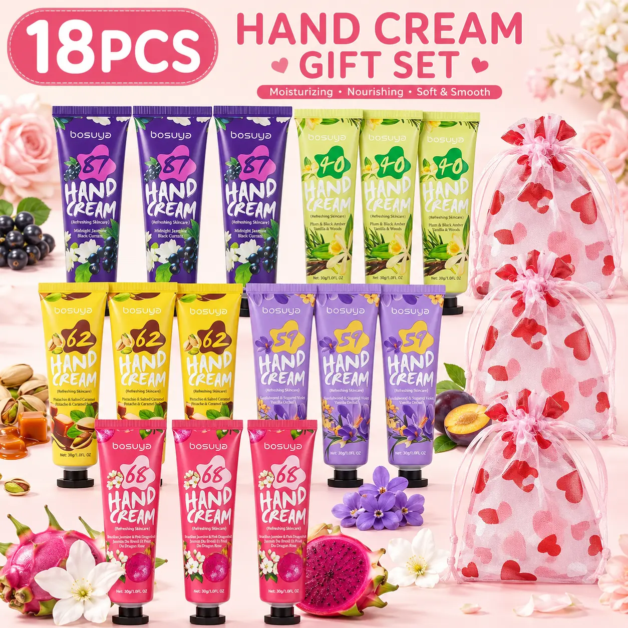 15 Pcs Hand Lotion Bulk with 3 Gift Bags, Nourishing Hand Cream Gift Set for Women, Pocket Travel Size Moisturizer for Dry Skin, Appreciation Thank You Gifts for Coworkers, Nurses, Bridal & Baby Shower Party Favors