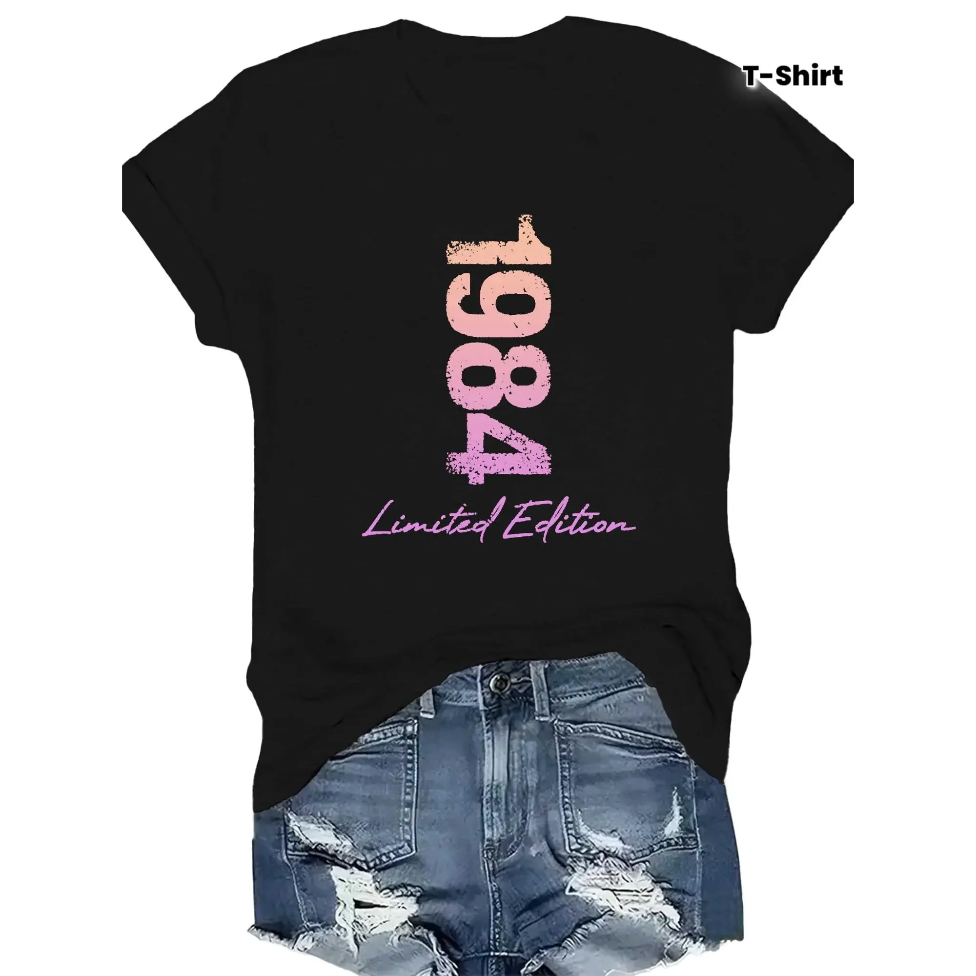 1984 Graphic T-shirt for Women, Simple Casual Short-Sleeve Streetwear in Soft Breathable Fabric, an Everyday Wardrobe Staple, Shortsleeve, Piece, One Piece