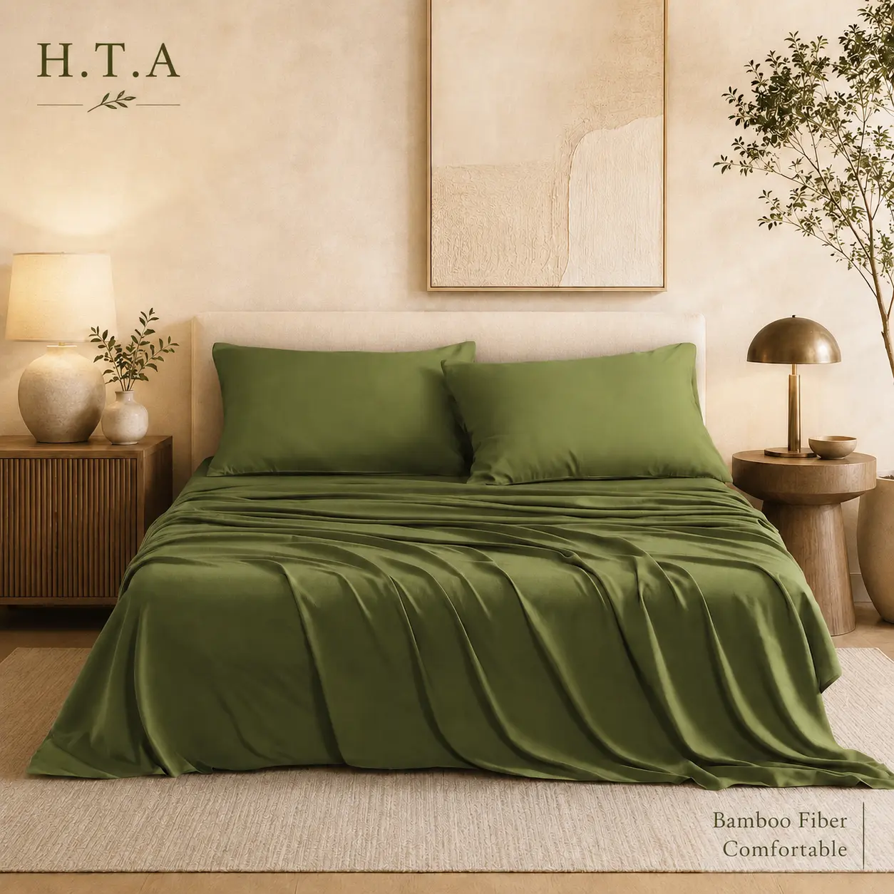 HTA Cooling Bamboo Bed Set - 15" Deep Pocket, Hotel Quality Luxury Bedding, Soft Bedding Sets, Wrinkle & Fade Resistant, Skin-Friendly, 3/4-Piece Bedding Collection Gift