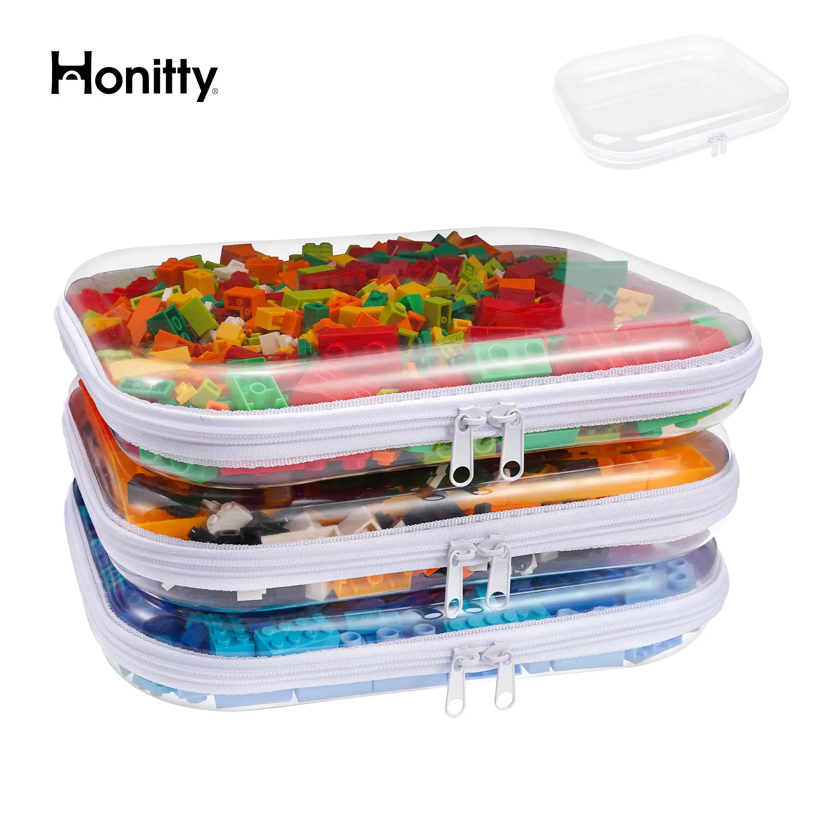 Honitty Clear Hard Shell Zipper Case 3PCS Transparent PVC Plastic Laces Closure Storage Bins for Tools & Small Objects Portable Travel Organizer Set T