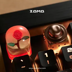 ZOMO La Rose & Elephant Artisan Keycap Resin Rose keycaps Elephant magnetic metal keycaps  For Mechanical Keyboards