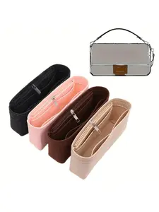 Felt Baguette Multi-Pocket Organizer Liner Bag, Zipper Cosmetic Storage Pouch, Lightweight & Portable Travel Organizer Liner, Autumn