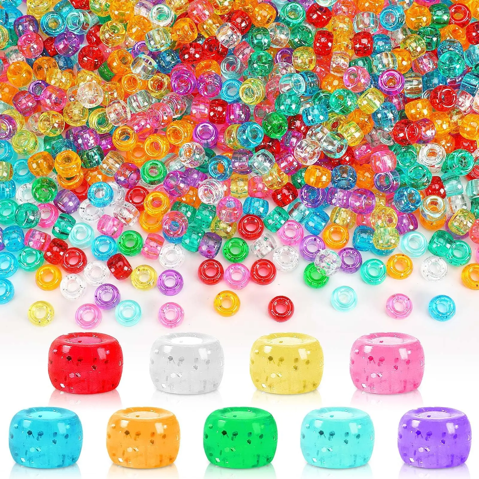 800 Pcs Acrylic Beads Mix Glitter Pony Bulk - Your Ultimate Treasure for DIY Beading Supplies & Accessories, Friendship Bracelets, Jewelry Making & Craft Projects! Beads For Crafts, Diy Mixed Beads Sparkle & Shine with Every Creation.