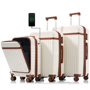 Luggage Set of 3, 20inch with USB Port, front opening design Airline Certified Carry on Luggage, ABS Hard Shell Luggage with Spinner Wheels