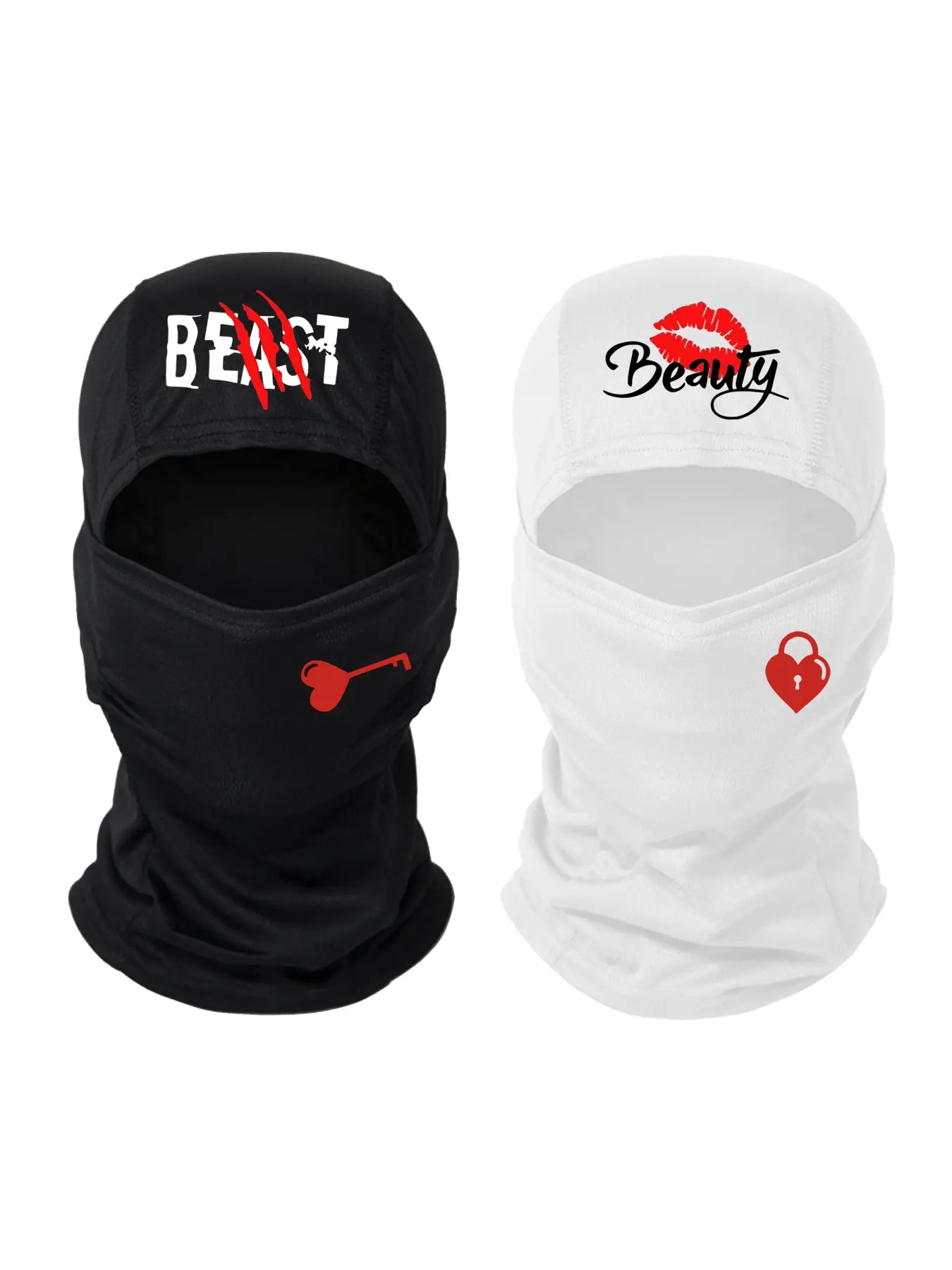 Valentine's Day Hat Unisex Key & Lock Design, Beast & Beauty Print Balaclava Mask, Breathable Ski Face Mask for Men/women, Ideal for Outdoors, Outdoor Sports Mask