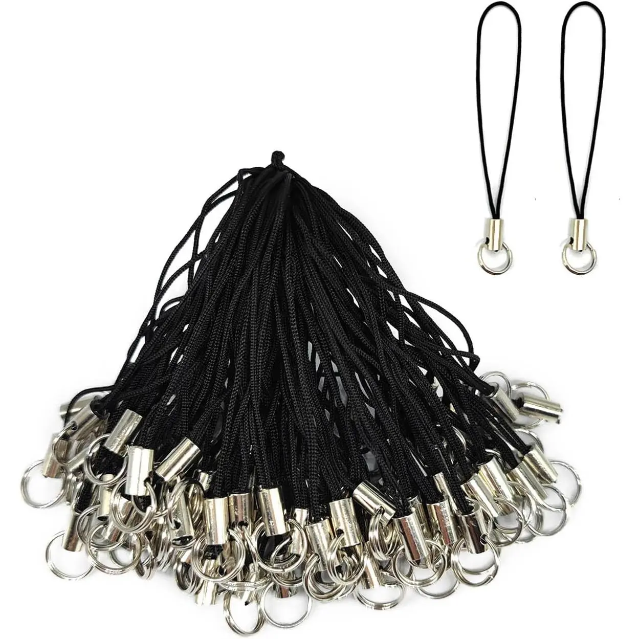 100 count Cell Phone Split Ring Strap Detachable Ring Strap Phone Charm Cords DIY Lanyard Decorations for Hanging Charms USB Drive  - Black