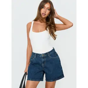 Dreamful Relaxed Longline Denim Shorts Mid Blue Wash