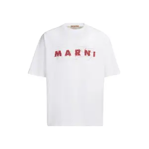 Marni Wrinkled Logo Short Sleeve Tee Shirt Lily White
