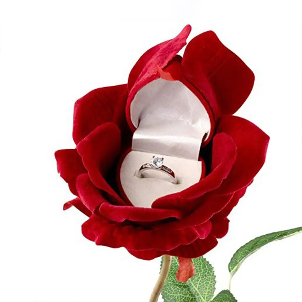 Artificial Rose Flower Stem Design Ring Storage Box, Creative Romantic Rose Flower Design Jewelry Storage Box, Elegant Jewelry Organizer, Jewelry Boxes, Gift for Wedding & Party, Gift Ideas
