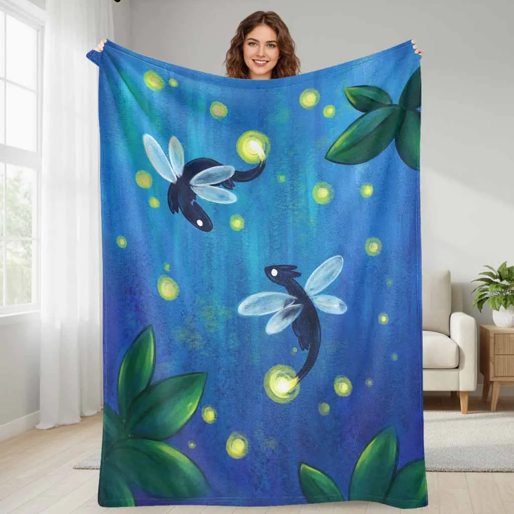 Magical Theme Glowing Bugs Flannel Fabric Blanket - Super Soft, Lightweight Plush Throw, Multi-Size, Outdoor/Indoor Use for Cozy Living Room Sofa, Camping, Bedroom Decor, Thoughtful Gift Idea