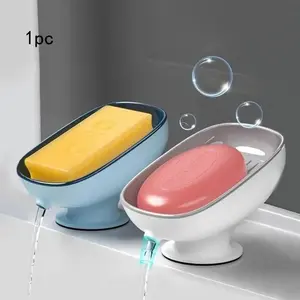 1-Piece Luxurious Adjustable Oval Self Draining Soap Dish with Drain, Wall-Mounted Anti-Slip Removable Soap Tray for Bathroom, Shower and Sink, Bathroom Accessory