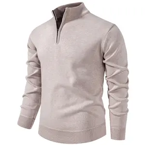 New Thickened Men's Versatile Knit Sweater Autumn Winter Pullover Slim Fit Half Zip Stand Collar Warm Thick Knitwear Menswear Stylish sweater cardigan sweater