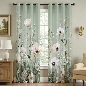 Summer Atmosphere 84x84 Inch 2 Panel Watercolor Floral Greenery Drapes, Blackout Curtains for Living Room, Bedroom, Kitchen, Apartment Windows