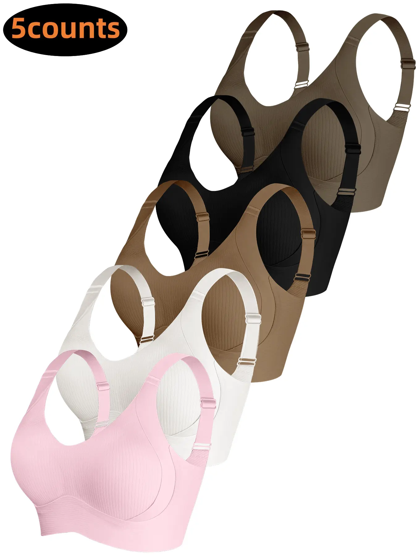 [5Pcs]Women's Solid Wireless Bra, ComfortableBreathable Push Up Bra, Softness Lightweight,Lingerie for All Seasons, Pushbra