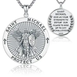 Sebina St Michael Necklace Saint Michael Medal Charm 925 Sterling Silver Jewelry Archangel Michael Pendant Necklace Gifts for Women Men Birthday Anniversary Lover Graduation Belief