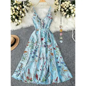 Women's Boho Floral-Print Spaghetti Strap Cami Dress, Fashion Casual A-Line Dress for Beach Holiday Vacation, Perfect for Summer