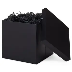 Medium Gift Box with Lid and Shredded Paper Fill (Black 7 inch Box) for Weddings, Graduations, Birthdays, Father's Day, Groomsmen Gifts, All Occasion