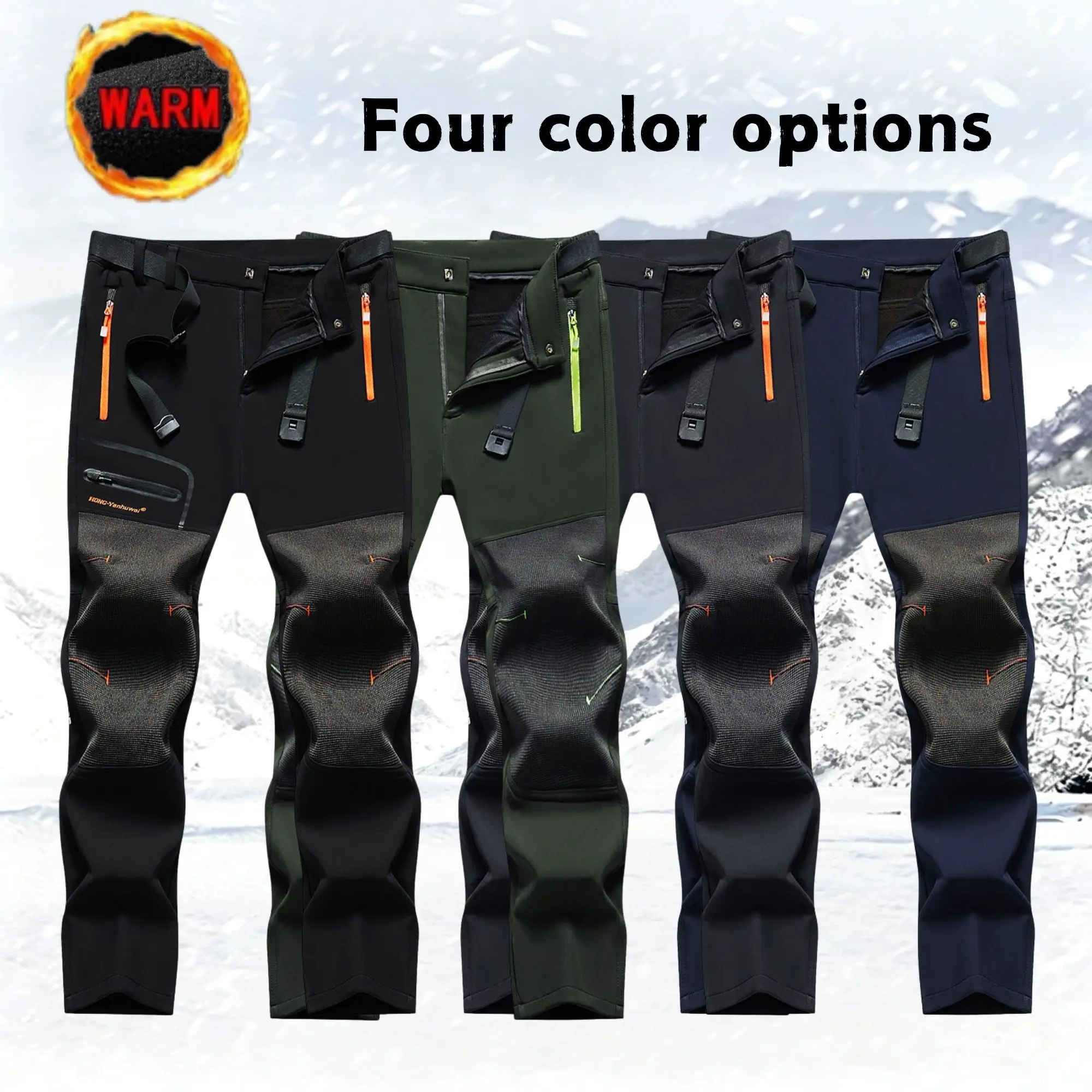Men’s winter outdoor mountaineering ski pants, inner thermal heat retention and temperature locking, anti-pilling, multi-pocket workwear hardshell pants