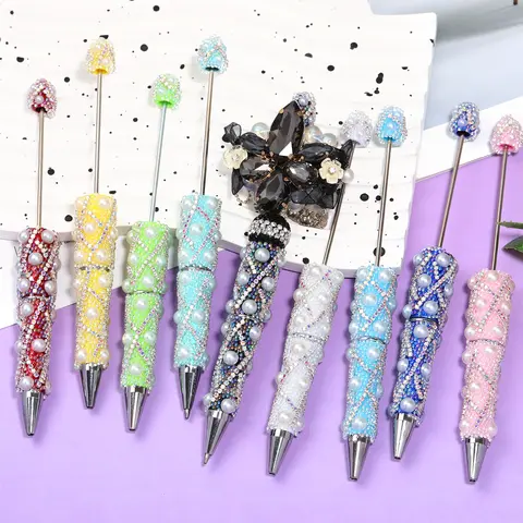 P200 Beadable Pen Kit 5-Pack - Rhinestone Chain, Hearts, Aesthetic Pens & Refills, Office Write/Correct Tool, Work Essential, Unique Gift for Enthusiasts