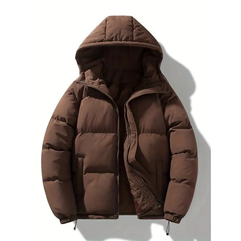 Vibe Vogue Unisex Hooded Puffer Jacket, Polyester Fiber Filled, Non-Stretch Solid Color, Long Sleeve, Regular Fit, with Drawstring, Zipper Placket, for Daily Casual Wear, Spring/Autumn/Winter Coat, MD3333