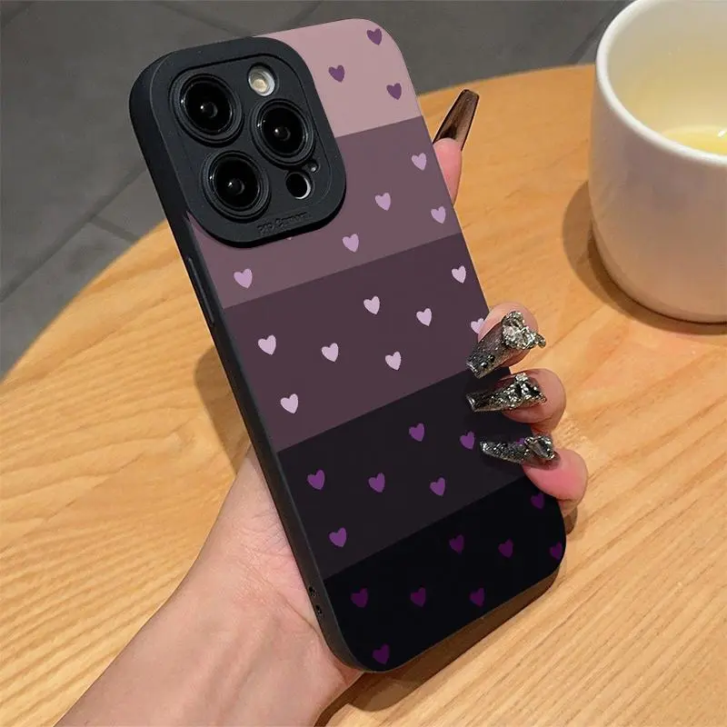 Black Full-Screen Colorful Heart TPU Shockproof Full-Body Protective Case Compatible with Apple Phone 6/7/8/X/Xs/Xr/Xs Max/11/12/13/14/15/16 /17Pro Max