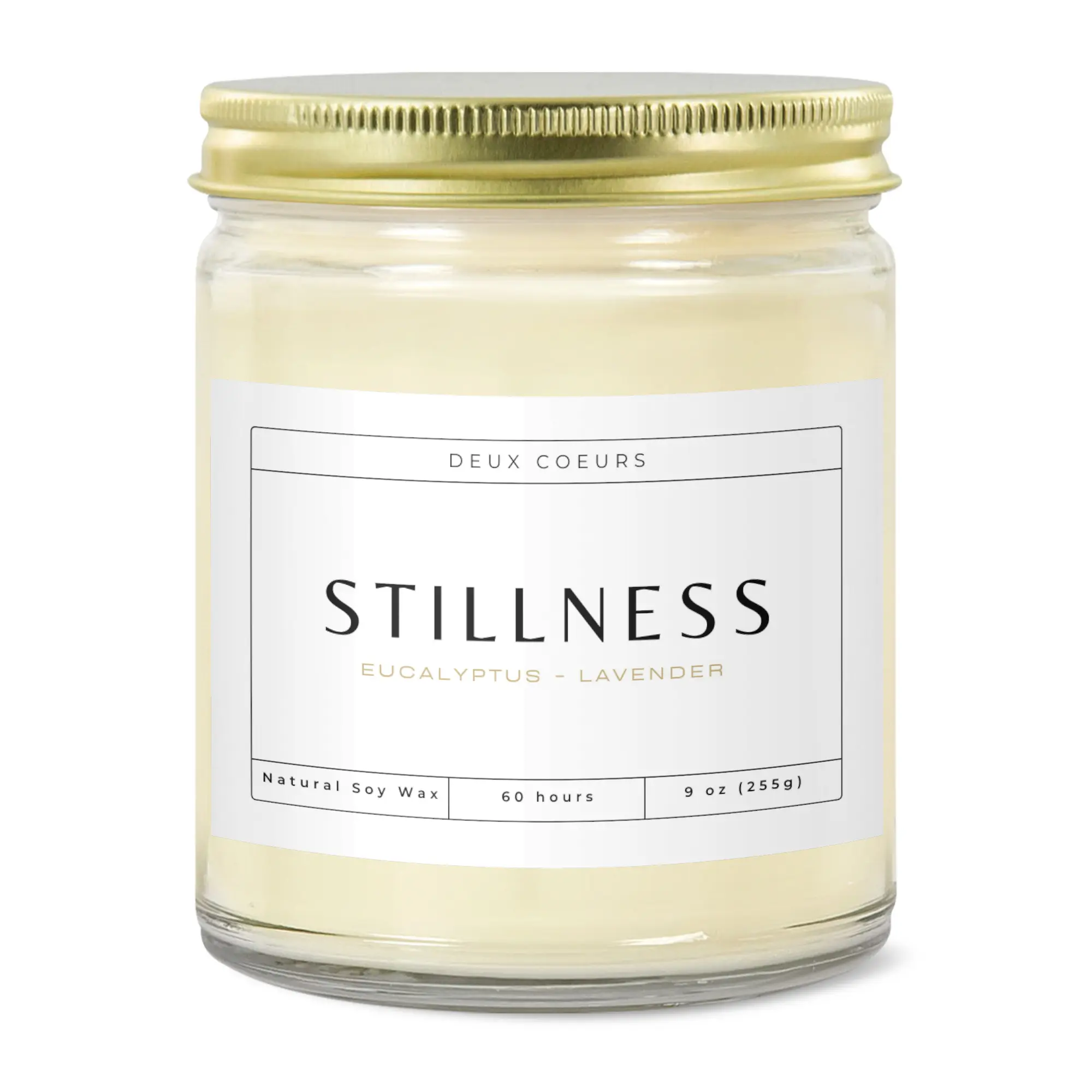Stillness – Eucalyptus, Lavender & Herb Calming Scent - Natural Soy Wax Candle - 9oz Clear Jar Candle - Gold Line