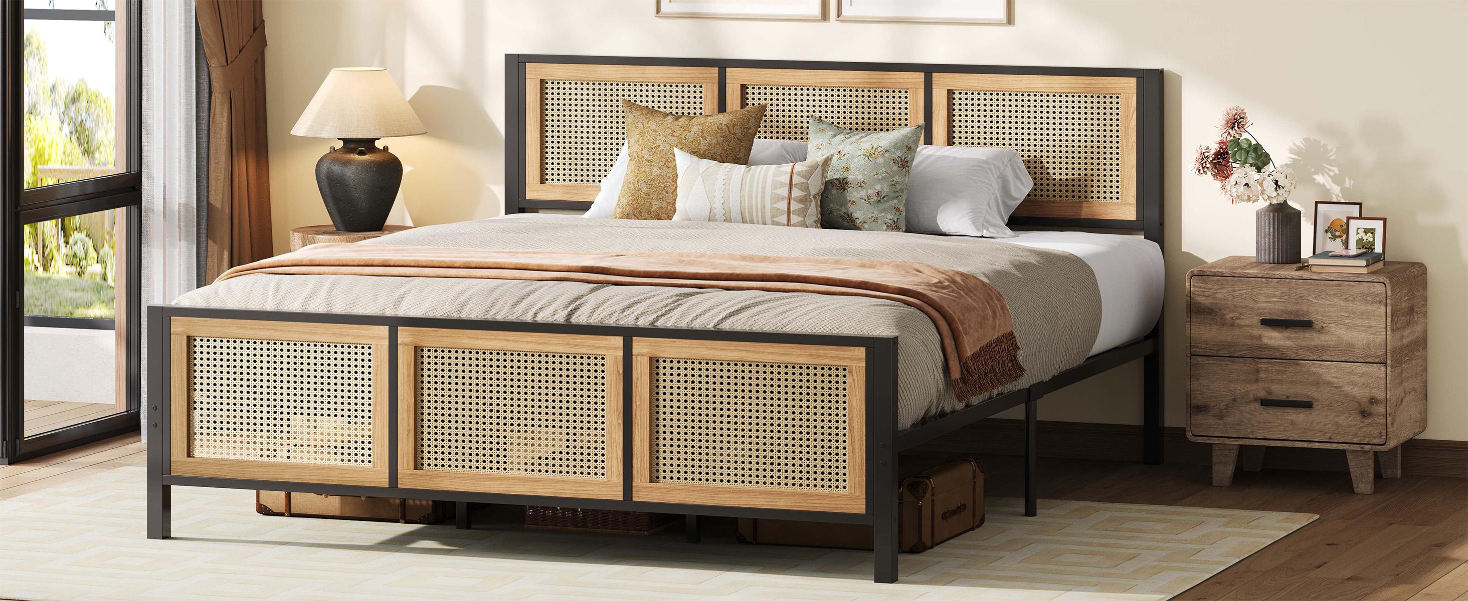 LIKIMIO King Bed Frame with Headboard, Wood Camas Queen with Strong Metal Slats Support, No Box Spring Needed for Bedroom and Guest Room