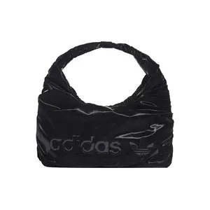 Adidas Originals Three-Stripes Logo Print PU Cloud Shoulder Bag for Women in Black