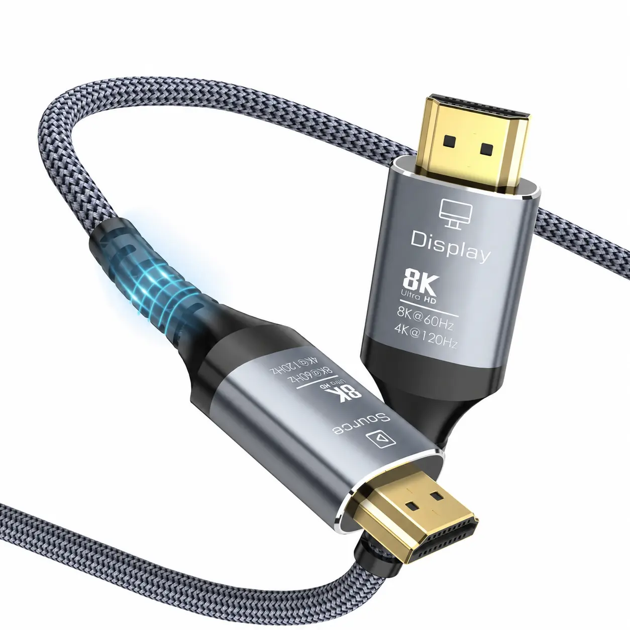8K HDMI Fiber Optic Cable 2.1 (32/50/65/100FT) - 48Gbps Bandwidth, 1-Way Optical Fiber, Dynamic HDR10, 3D 8K60 4K120 144Hz, Braided, eARC HDCP Compatible for Roku TV, PS5, Projector, BT Enabled