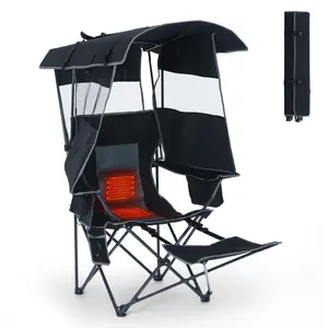 Heated Camping Chair with Canopy Foldable Outdoor Chair with Detachable Footrest Built In Cooler Bag Cup Holder and Side Pocket for Beach Tailgating & Camping