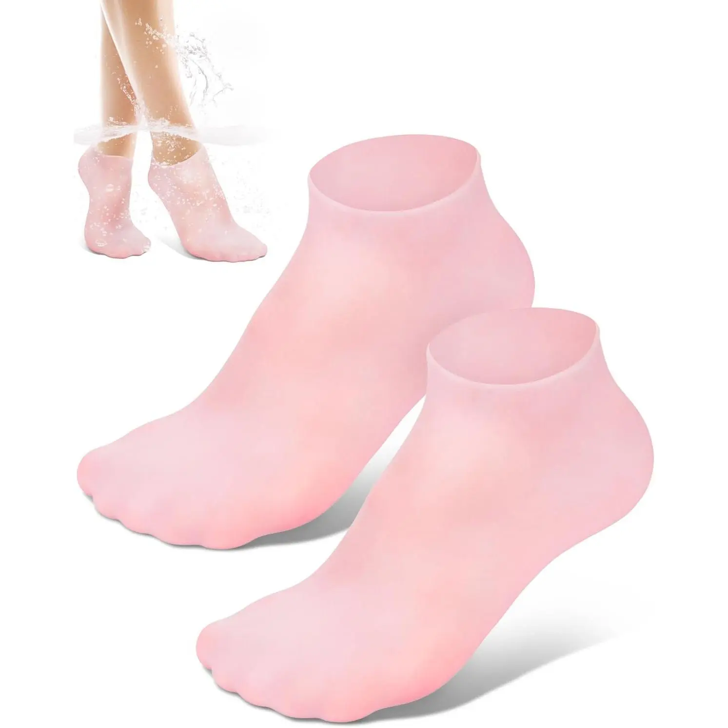 Silicone Moisturizing Socks for Women Dry Cracked Feet, Soft Gel Rubber Socks, Foot Care Spa Pedicure Silicone Socks for Cracked Heel and Softening Rough Skin, Calluses (1 Pair), Pink