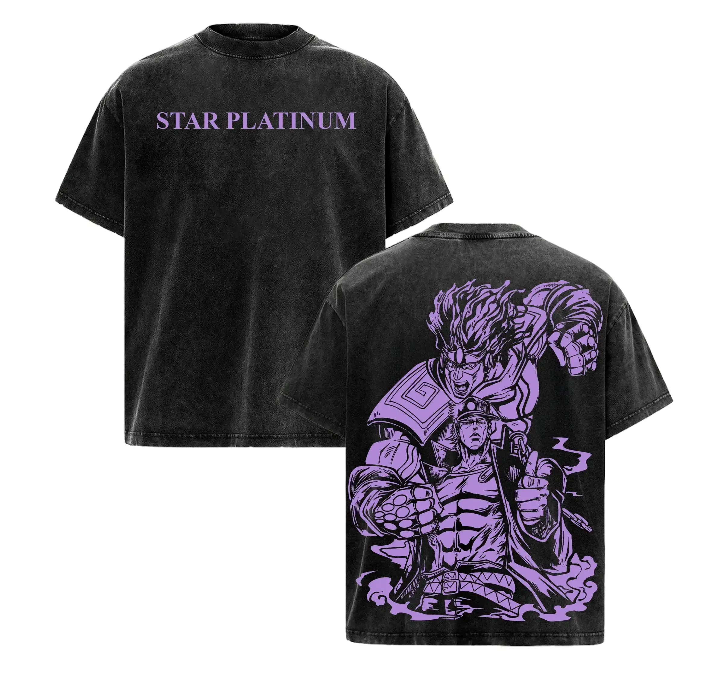Retro Vintage Limited STAR PLATINUM Kujo Jotaro - JoJo's Bizarre Adventure Purple Stand Power Anime Tee Muscular Manga Graphic Art Oversized Streetwear T-Shirt for Anime & JoJo Fans