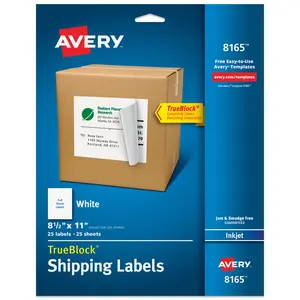 Avery Full-Sheet Printable Shipping Labels, 8.5" x 11" Customizable Stickers, White, 25 Blank Mailing Labels (8165)