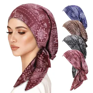 4pcs Mix New Supply Elastic Printing Streamer Headscarf Cap, Headband Cap, Primer Cap, Chemotherapy Hat