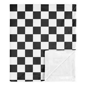 Sweet Jojo Designs Soft Baby Blanket (Black/White Gingham Checkered Plaid) for Boys/Girls, Infant, Newborns, Toddler 30x36in - Stroller Swaddle Security Receiving Blankets Minky (Vintage Checkerboard)