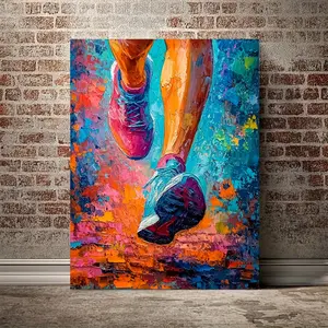 Running Women Canvas Wall Art with Frame-Vivid Abstract Marathon Print, Inspiring Athlete Poster, Suitable for Fitness, Home Or Office Decorations Colorful Graffiti Style Design, fitness Wall Art | Vivid Wall Art | with Frame, Running Room Decoration