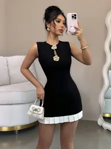 Rafferiza Women's Hollow Metal Buckle Ruffle Trim Dress