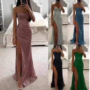 New Party Fashion Suspenders Dress Loose Casual Slit Women's Clothing Dress    Prom Dress Blue Formal Womenswear Gamis Workwear Basic Lotus Color Minimalist Sleeveless