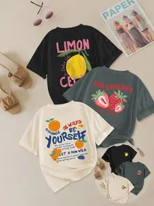 Women's Fruit Print Round Neck Tee, Casual Short Sleeve Crew Neck T-shirt for Summer, Fashion Women's Top for Daily Wear, Womenswear