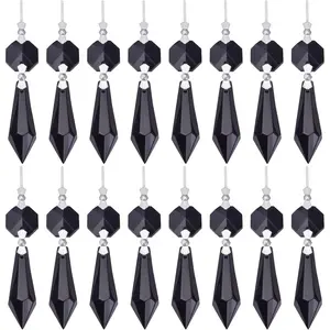 20pcs Crystals Prisms Glass Tip Beads Black Chandelier Icicle Drops Hanging Crystal Replacements Pendants for DIY Craft Jewelry Ornament Wedding Christmas Lamp Decoration, 35 mm