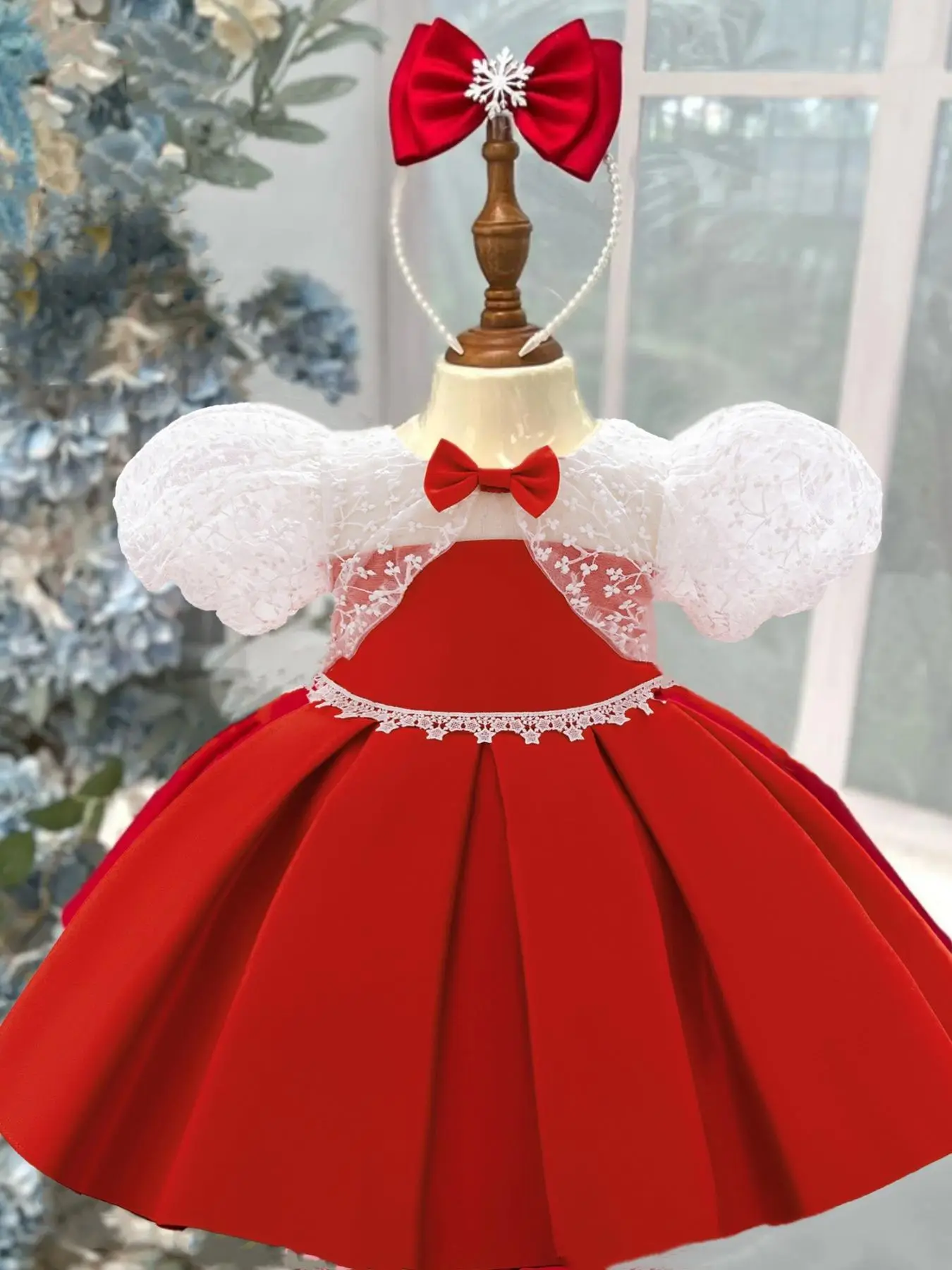 Baby Girl's Colorblock Bow Decor Mesh Dress without Headband, Elegant Short Sleeve Dress for Party, Kids Clothes for All Seasons