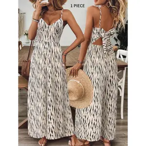 Women's All Over Print Jumpsuit, 1 Count Elegant Casual Sleeveless Cami Jumpsuit for Summer, Women's Jumpsuit for Beach Holiday