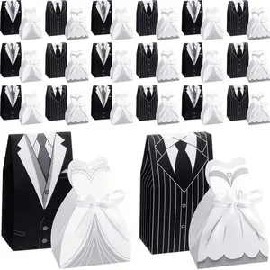 100 Wedding Party Favor Boxes, Groom Bride Creative Vintage Candy Chocolate Gift Box Set, Bulk with Ribbon Decorations, Birthday Shower Guest Favors, Gift Box Packaging, Themed Gift Box