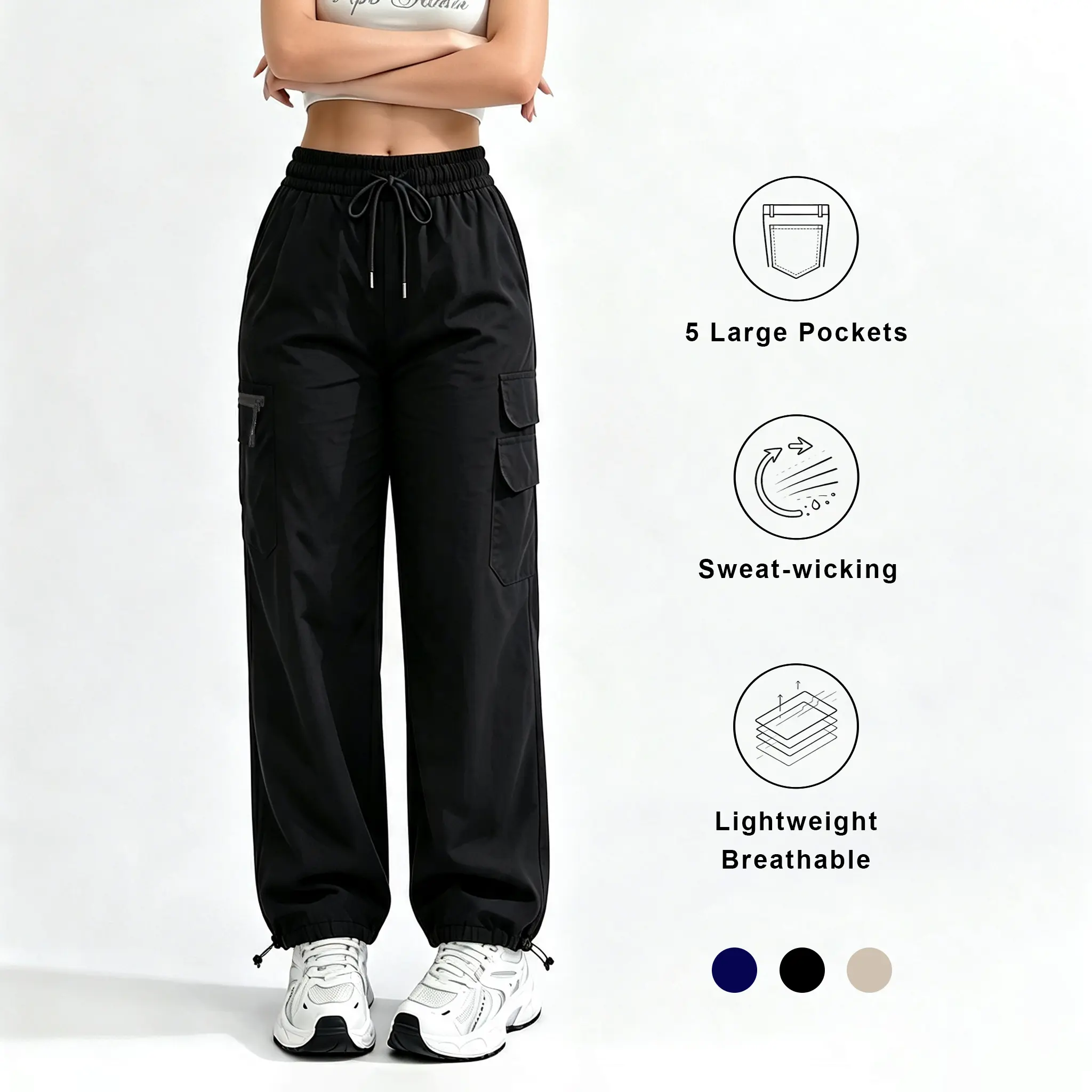 Women's Cargo Hiking Pants with 5 Pockets- Soft Stretch, Lightweight, Breathable Basic Trousers with Zipper Pocket for Students to School,Womenswear for Hiking, Travel, Business Casual 904