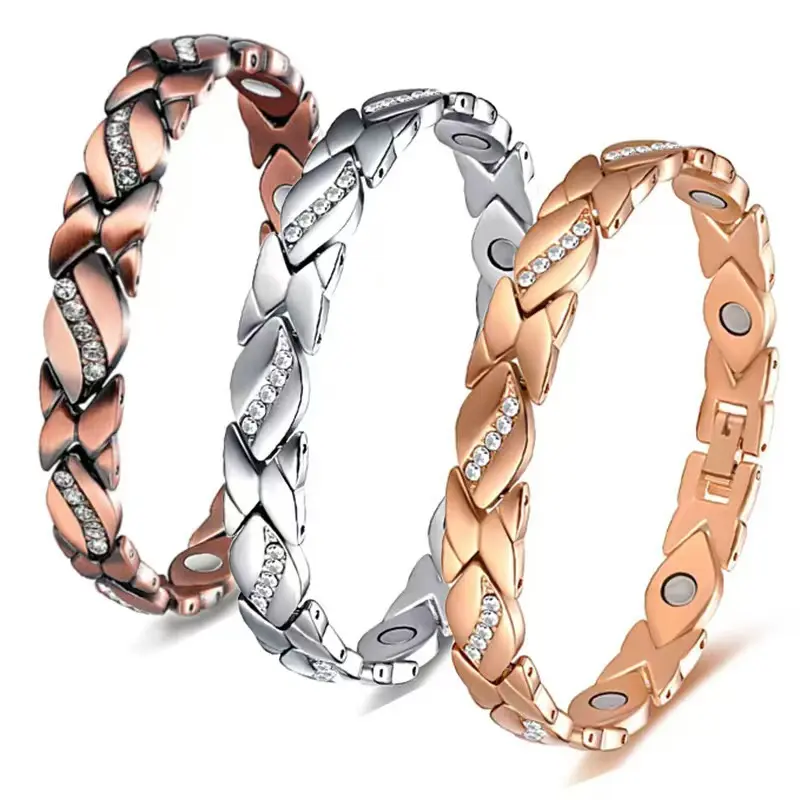Women's Leaf Shape Pure Copper Adjustable Magnetic Bracelet - 3500 Gauss Effective Magnet, Retro Look, Outdoor Therapy Accessory