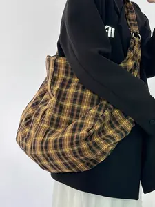 2026 Trendy Large Capacity Plaid Shopping Bag, British Irregular Design Shoulder Bag Backpack, Vintage Sports Bag, Casual Fabric Bag