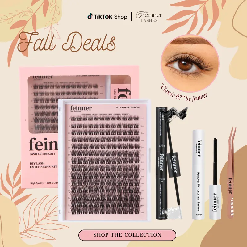 Feinner Classic DIY Waterproof Eyelash Enhancement Kit for Adults - Beginner-Friendly Salon-Quality Lash Cluster Kit with Bond, Seal, Remover, Soft D Curl 8-16mm & 8-12mm Mix Clusters, Glue, Dramatic Falsies Eyelashes (Multiple Options)