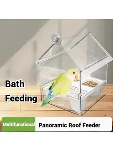 Spill-Proof Outdoor Bird Feeder & Bath Combo - Durable Acrylic Design Mounts Securely to Cage for Parrots, Lovebirds, Cockatiels |   Easy to Clean Stainless Steel Bird Feeding Dish Set feeding box