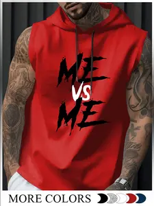 Men's Stylish Sports Hooded Vest, Fitted Summer Kint Fabric Sleeveless Casual Wear, Athletic Workout Clothing, Moderate Thickness for Active Lifestyle